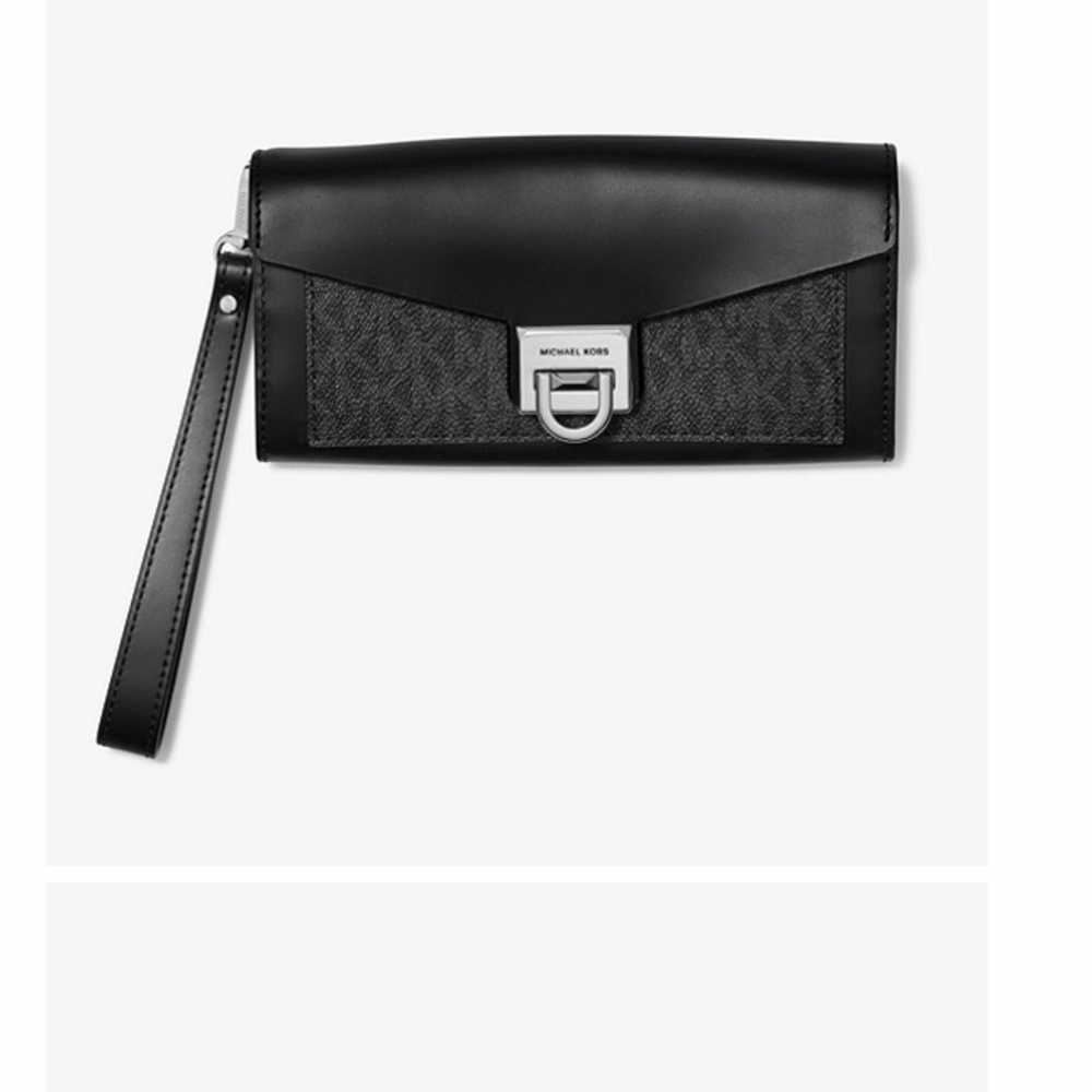 NWT Michael kors large leather and logo clutch